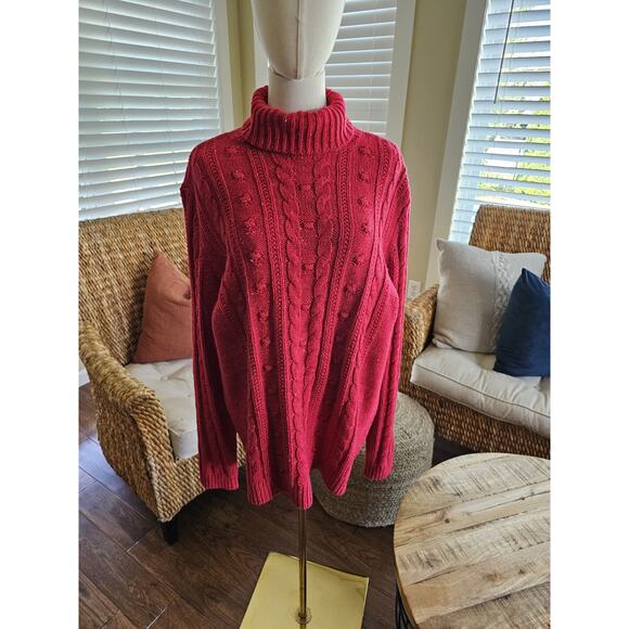 Lands' End Cableknit Wool Blend Sweater Women's Size XL/T Red Thick Cozy - Picture 1 of 9